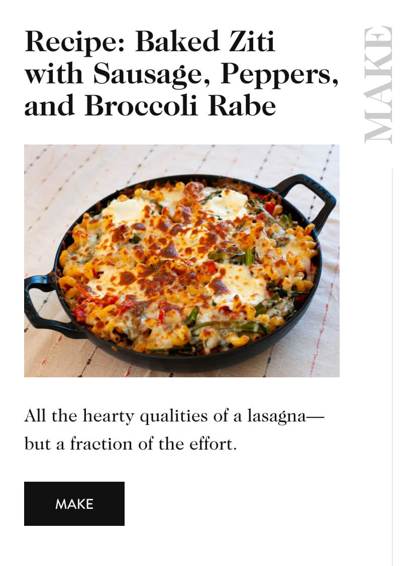 Recipe: Baked Ziti with Sausage, Peppers, and Broccoli Rabe