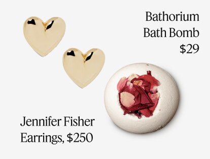 Bathorium Bath Bomb $29. Jennifer Fisher Earrings, $250