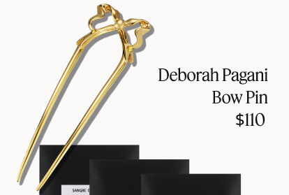 Deborah Pagani Bow Pin, $110. Sangre De Fruta Ménage à Trois Bath Salt, $40