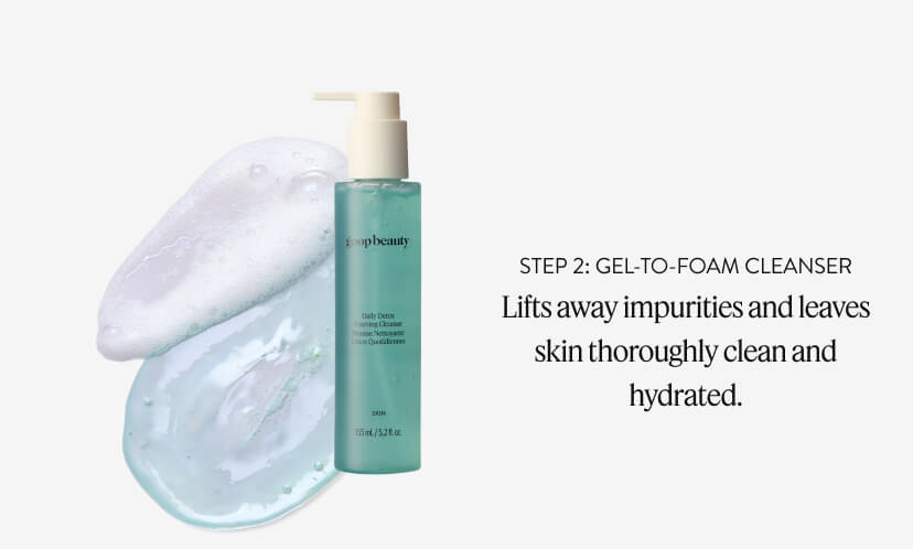 Step 2: gel-to-foam Cleanser Lifts away impurities and leaves skin thoroughly clean and hydrated.