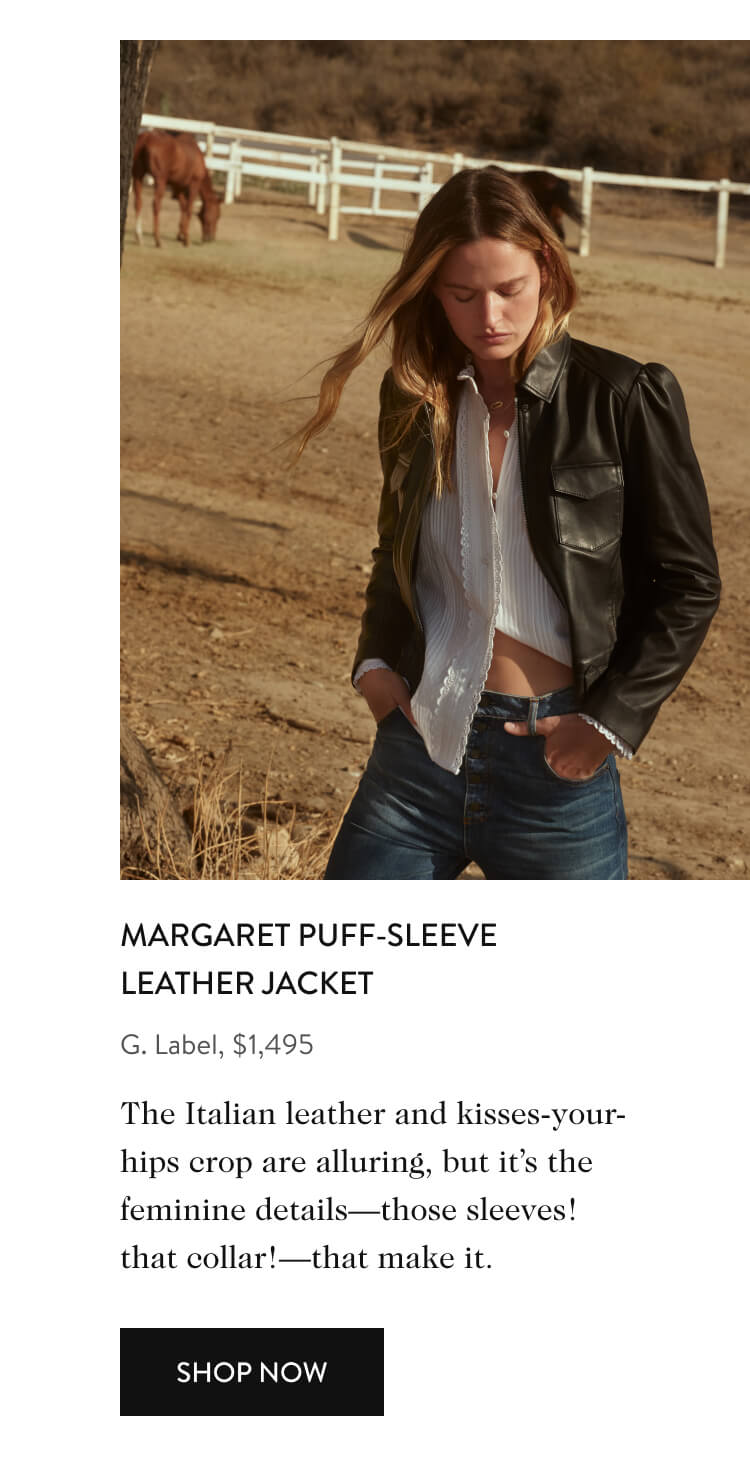 MARGARET PUFF-SLEEVE LEATHER JACKET G. Label, $1,495