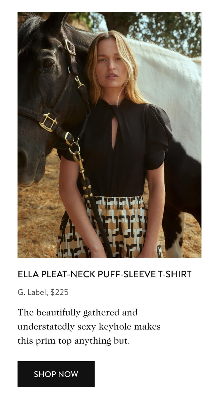 ELLA PLEAT-NECK PUFF-SLEEVE T-SHIRT G. Label, $225