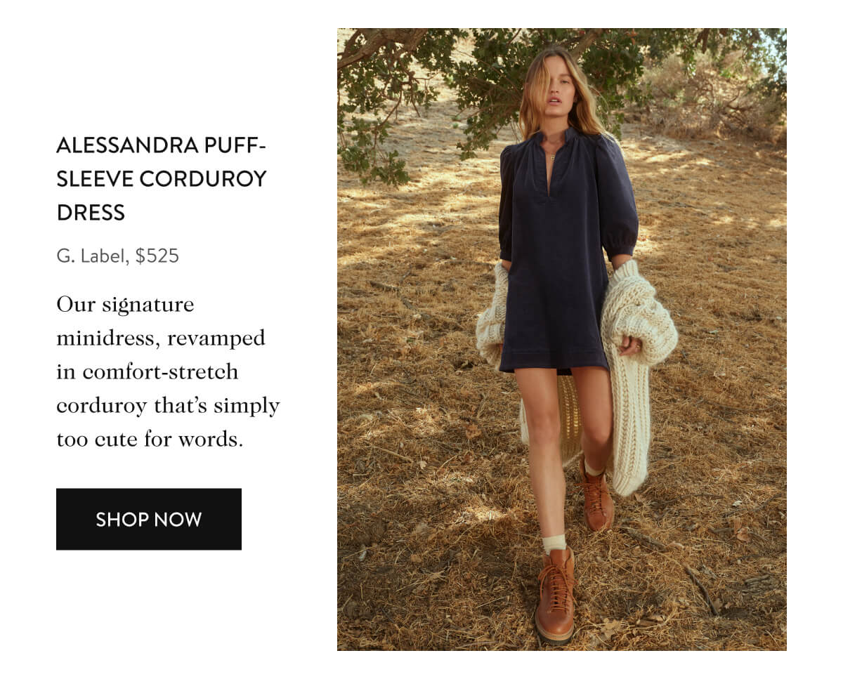 ALESSANDRA PUFF-SLEEVE CORDUROY DRESS G. Label, $525