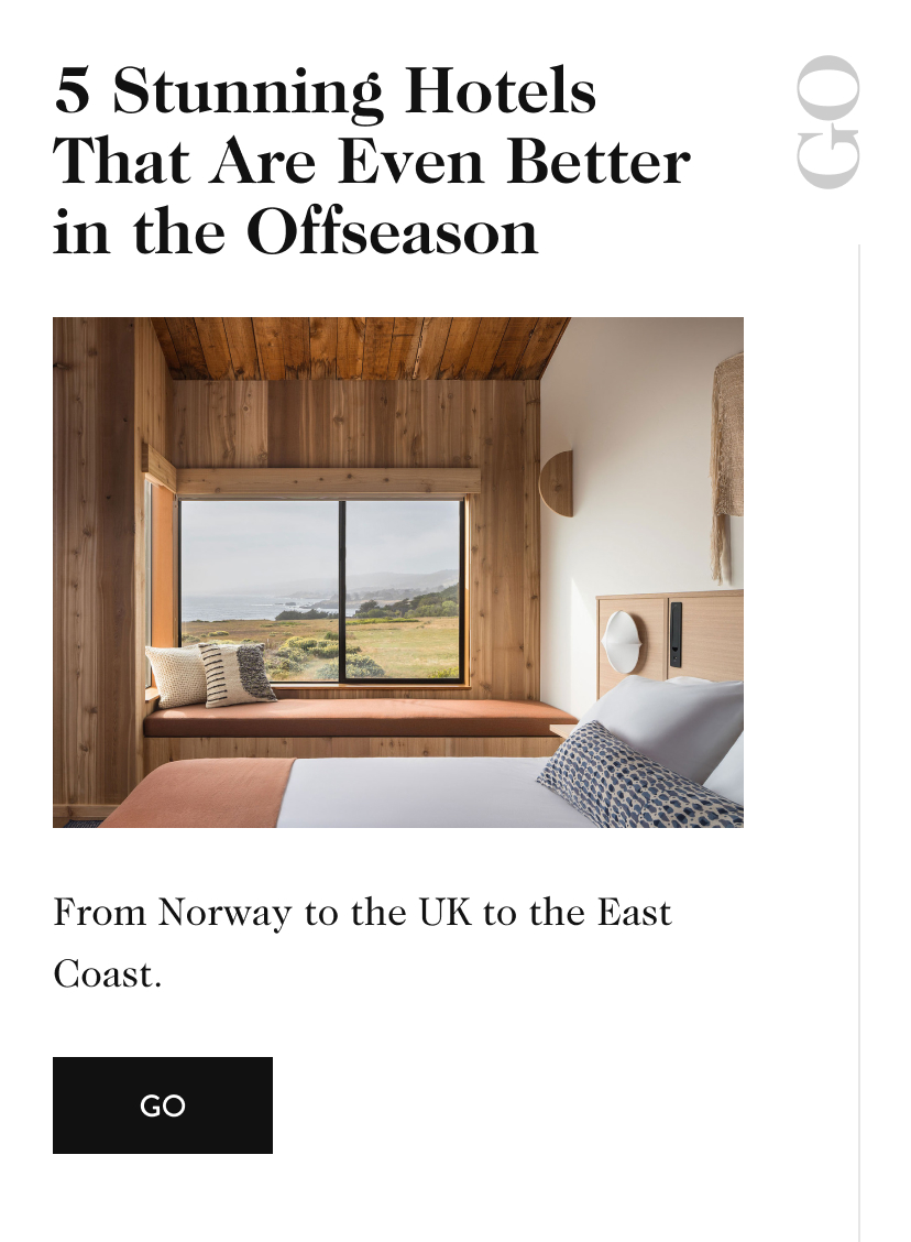 5 Stunning Hotels That Are Even Better in the Off-Season GO From Norway to the UK to the East Coast. go